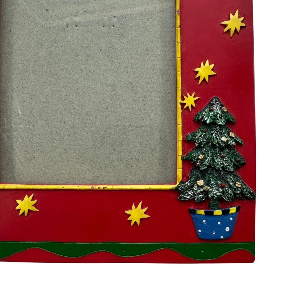 Christmas Tree Star Red Picture Frame Set of 2 4x6 Festive Holiday Decor Vintage